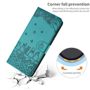 For iPhone 16 Cat Embossing Pattern Leather Phone Case with Lanyard(Blue)