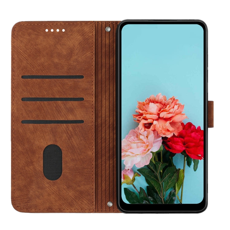 For Xiaomi Redmi K70 / K70 Pro Skin Feel Stripe Pattern Leather Phone Case with Long Lanyard(Brown)
