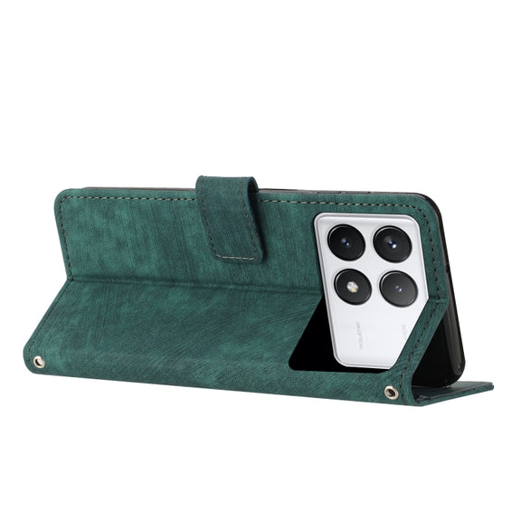 For Xiaomi Redmi K70 / K70 Pro Skin Feel Stripe Pattern Leather Phone Case with Long Lanyard(Green)