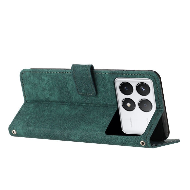 For Xiaomi Redmi K70 / K70 Pro Skin Feel Stripe Pattern Leather Phone Case with Long Lanyard(Green)