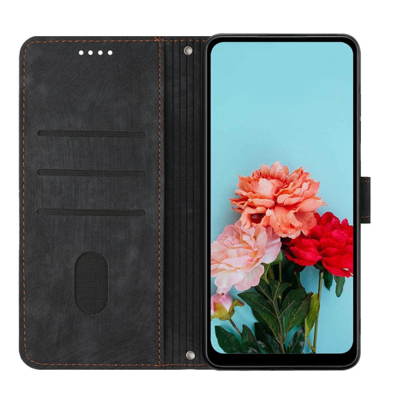 For Xiaomi Redmi K70 / K70 Pro Skin Feel Stripe Pattern Leather Phone Case with Long Lanyard(Black)