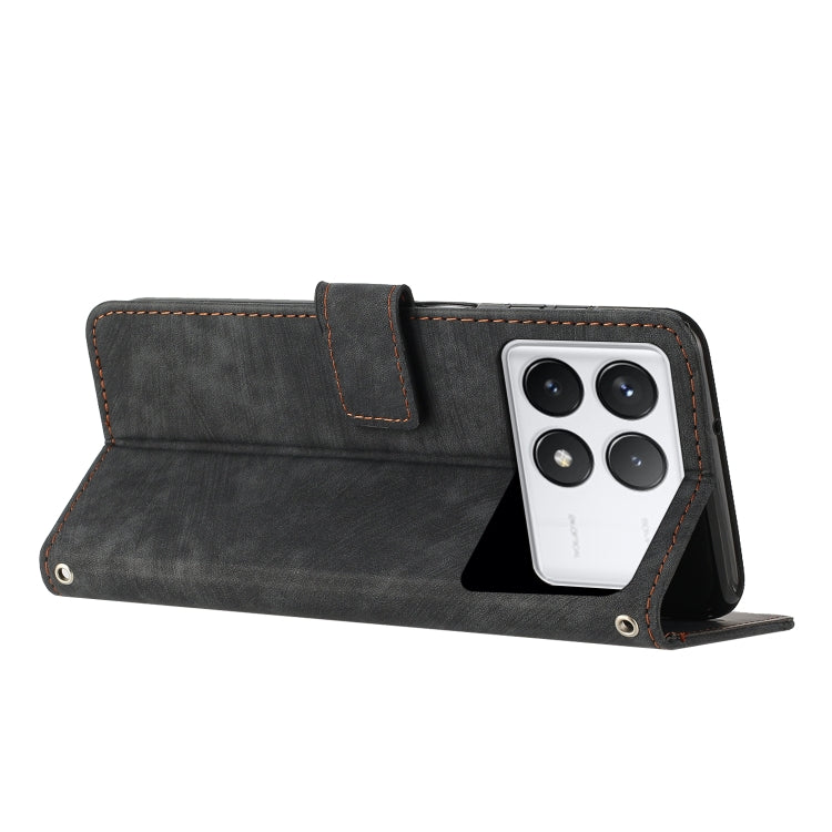 For Xiaomi Redmi K70 / K70 Pro Skin Feel Stripe Pattern Leather Phone Case with Long Lanyard(Black)
