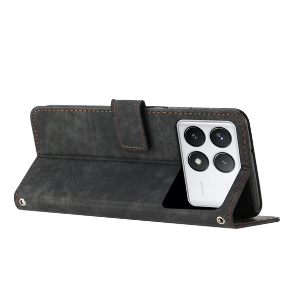 For Xiaomi Redmi K70 / K70 Pro Skin Feel Stripe Pattern Leather Phone Case with Long Lanyard(Black)