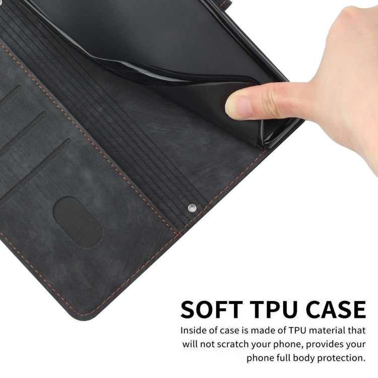 For Xiaomi Redmi K70 / K70 Pro Skin Feel Stripe Pattern Leather Phone Case with Long Lanyard(Black)