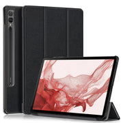 For Samsung Galaxy Tab S9+ Custer Pure Color 3-Fold Holder Smart Leather Tablet Case(Black)
