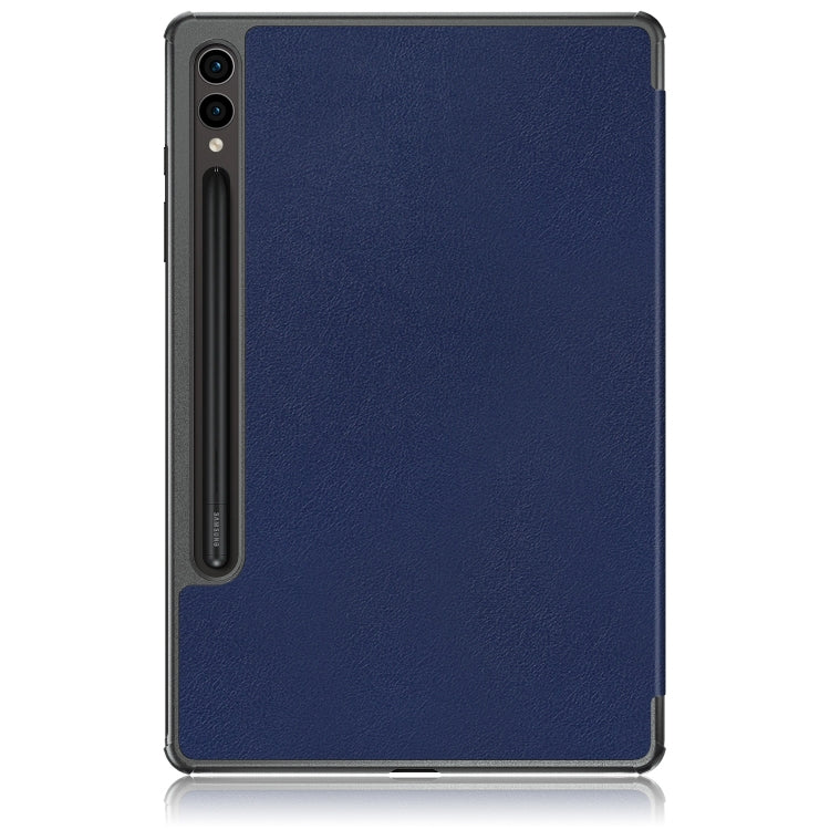 For Samsung Galaxy Tab S9+ Custer Pure Color 3-Fold Holder Smart Leather Tablet Case(Dark Blue)