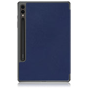 For Samsung Galaxy Tab S9+ Custer Pure Color 3-Fold Holder Smart Leather Tablet Case(Dark Blue)