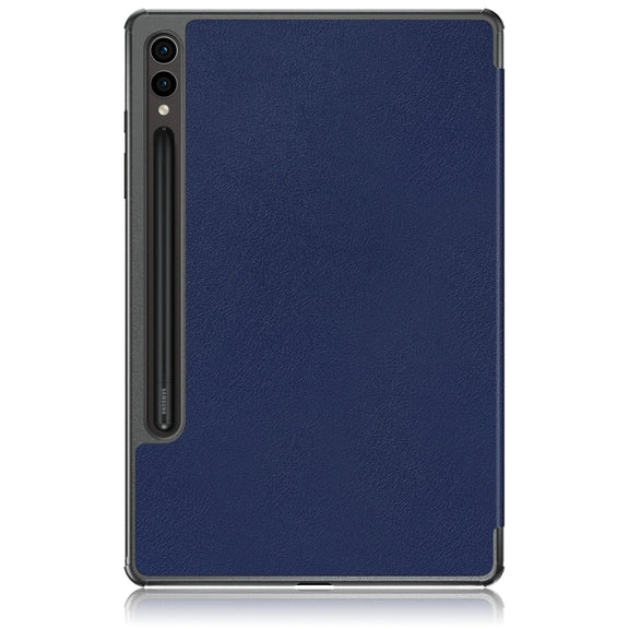 For Samsung Galaxy Tab S9+ Custer Pure Color 3-Fold Holder Smart Leather Tablet Case(Dark Blue)