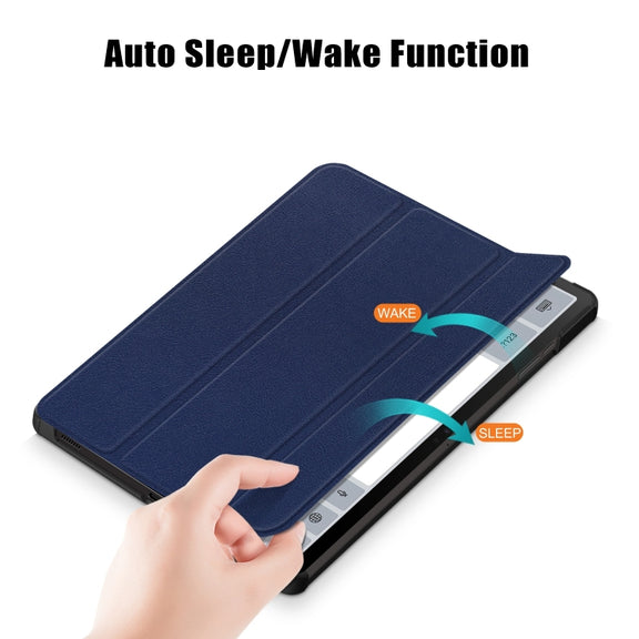 For Samsung Galaxy Tab S9+ Custer Pure Color 3-Fold Holder Smart Leather Tablet Case(Dark Blue)
