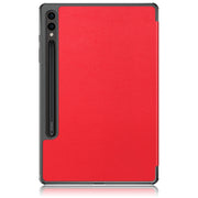 For Samsung Galaxy Tab S9+ Custer Pure Color 3-Fold Holder Smart Leather Tablet Case(Red)