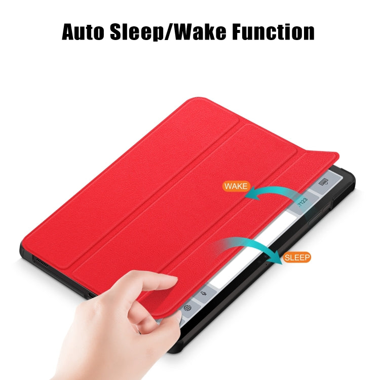 For Samsung Galaxy Tab S9+ Custer Pure Color 3-Fold Holder Smart Leather Tablet Case(Red)