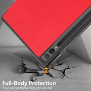 For Samsung Galaxy Tab S9+ Custer Pure Color 3-Fold Holder Smart Leather Tablet Case(Red)