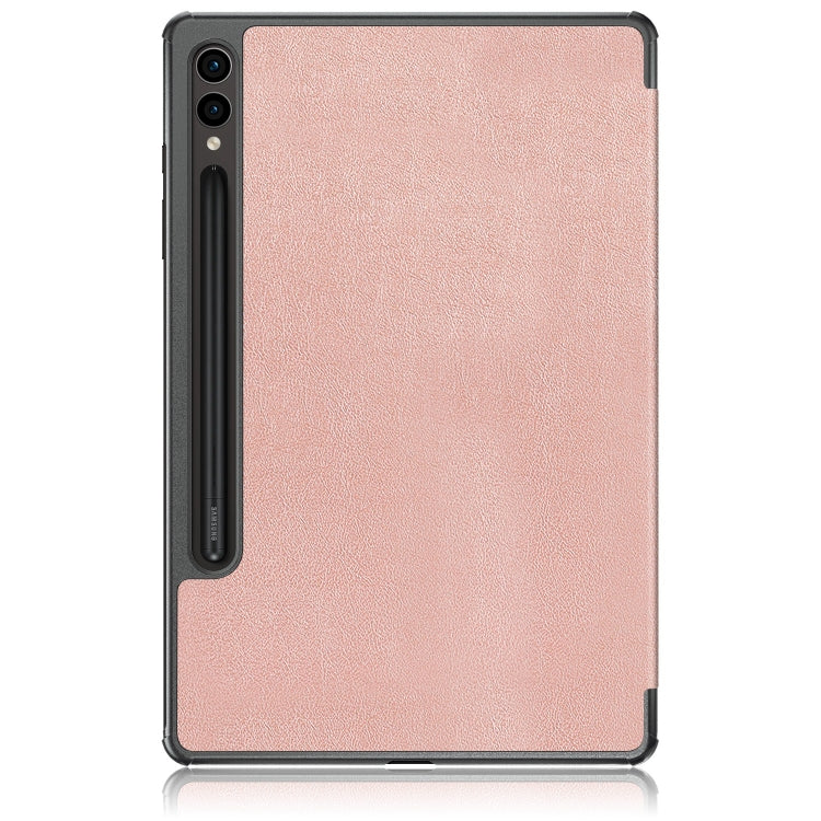 For Samsung Galaxy Tab S9+ Custer Pure Color 3-Fold Holder Smart Leather Tablet Case(Rose Gold)