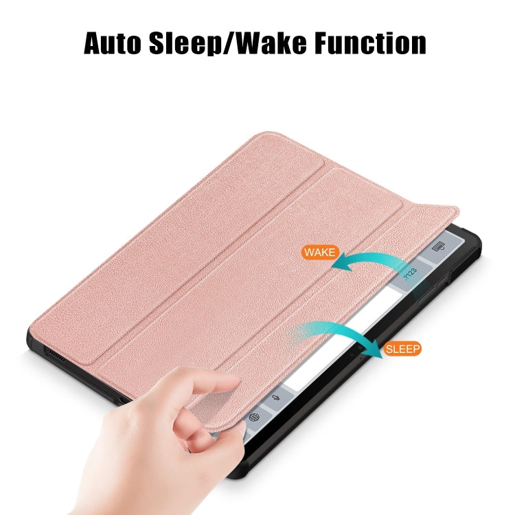 For Samsung Galaxy Tab S9+ Custer Pure Color 3-Fold Holder Smart Leather Tablet Case(Rose Gold)