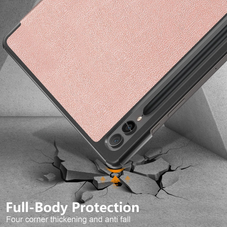For Samsung Galaxy Tab S9+ Custer Pure Color 3-Fold Holder Smart Leather Tablet Case(Rose Gold)