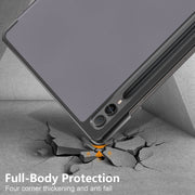 For Samsung Galaxy Tab S9+ Custer Pure Color 3-Fold Holder Smart Leather Tablet Case(Grey)