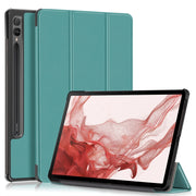 For Samsung Galaxy Tab S9+ Custer Pure Color 3-Fold Holder Smart Leather Tablet Case(Dark Green)