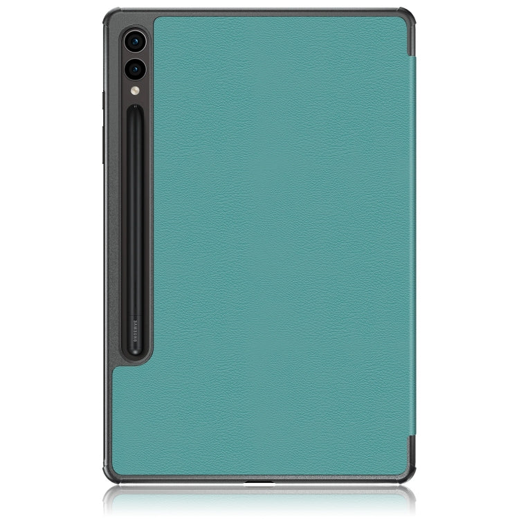 For Samsung Galaxy Tab S9+ Custer Pure Color 3-Fold Holder Smart Leather Tablet Case(Dark Green)