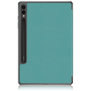 For Samsung Galaxy Tab S9+ Custer Pure Color 3-Fold Holder Smart Leather Tablet Case(Dark Green)
