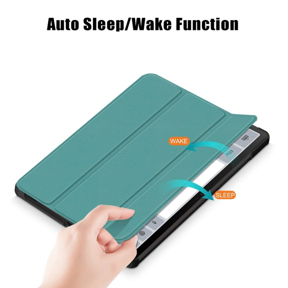 For Samsung Galaxy Tab S9+ Custer Pure Color 3-Fold Holder Smart Leather Tablet Case(Dark Green)