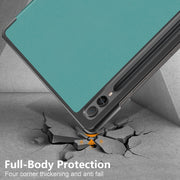 For Samsung Galaxy Tab S9+ Custer Pure Color 3-Fold Holder Smart Leather Tablet Case(Dark Green)