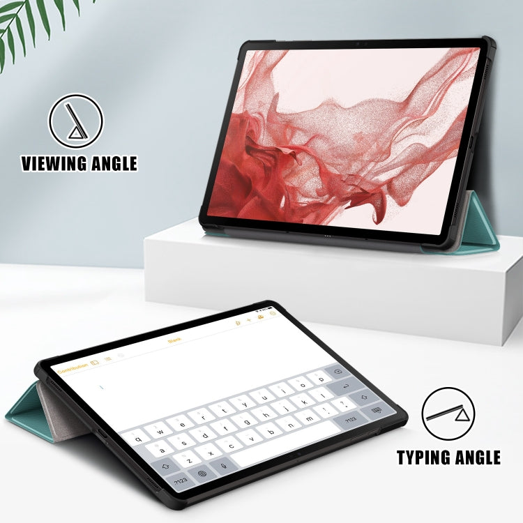 For Samsung Galaxy Tab S9+ Custer Pure Color 3-Fold Holder Smart Leather Tablet Case(Dark Green)