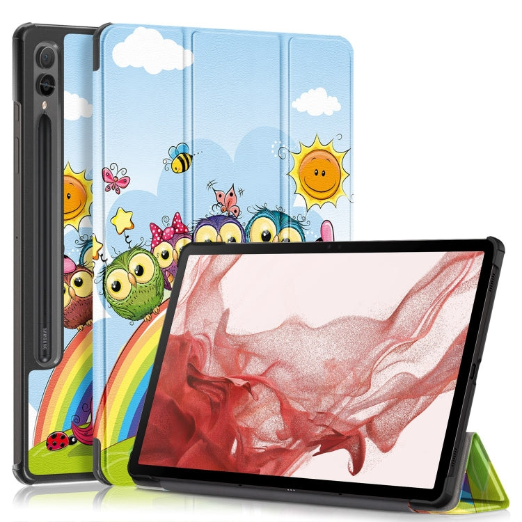 For Samsung Galaxy Tab S9+ Custer Painted 3-Fold Holder Smart Leather Tablet Case(Little White Horse)