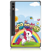 For Samsung Galaxy Tab S9+ Custer Painted 3-Fold Holder Smart Leather Tablet Case(Little White Horse)
