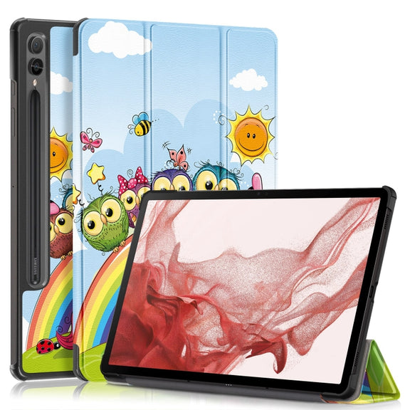 For Samsung Galaxy Tab S9+ Custer Painted 3-Fold Holder Smart Leather Tablet Case(Little White Horse)