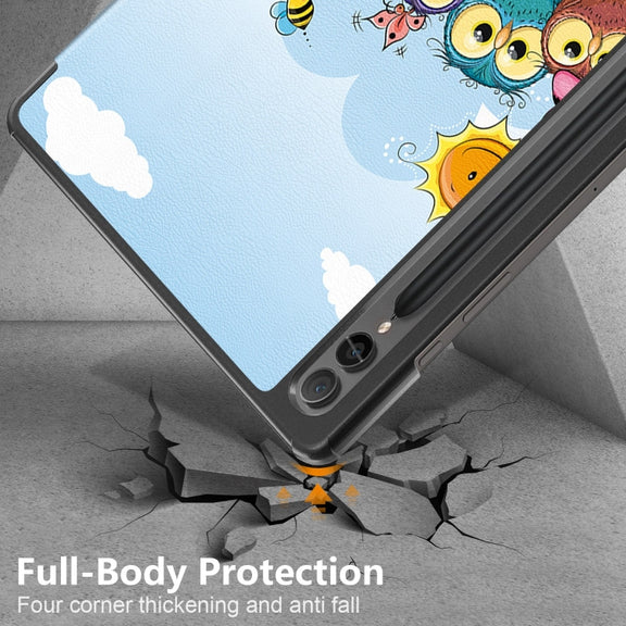 For Samsung Galaxy Tab S9+ Custer Painted 3-Fold Holder Smart Leather Tablet Case(Little White Horse)