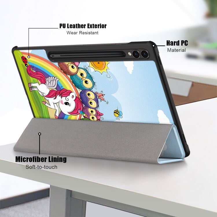 For Samsung Galaxy Tab S9+ Custer Painted 3-Fold Holder Smart Leather Tablet Case(Little White Horse)