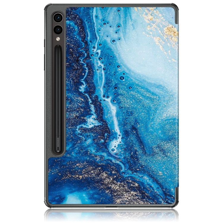 For Samsung Galaxy Tab S9+ Custer Painted 3-Fold Holder Smart Leather Tablet Case(Waves)