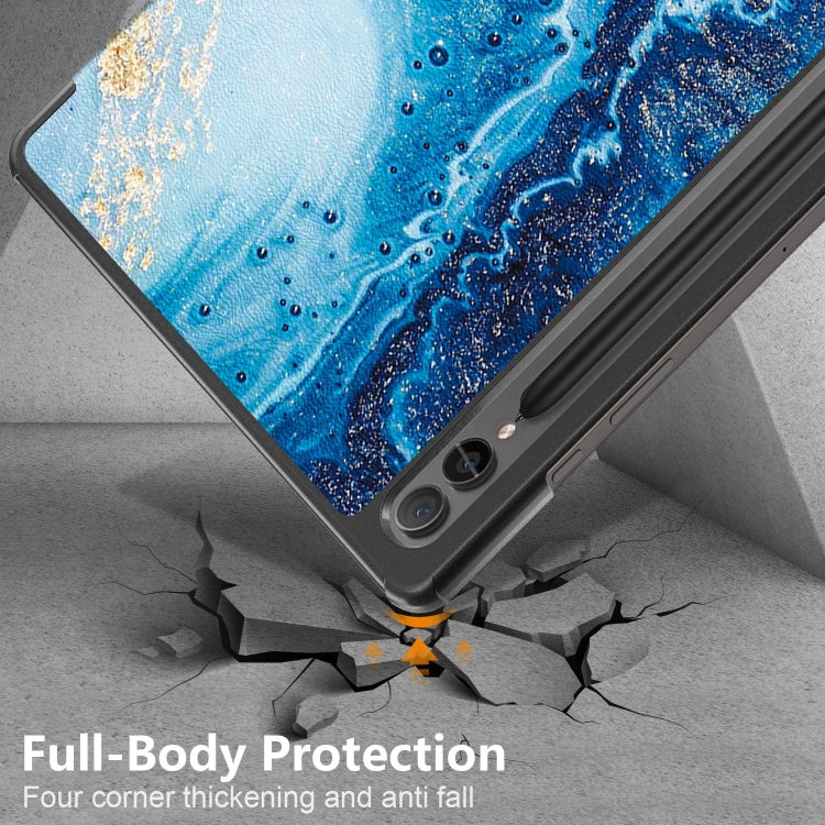 For Samsung Galaxy Tab S9+ Custer Painted 3-Fold Holder Smart Leather Tablet Case(Waves)