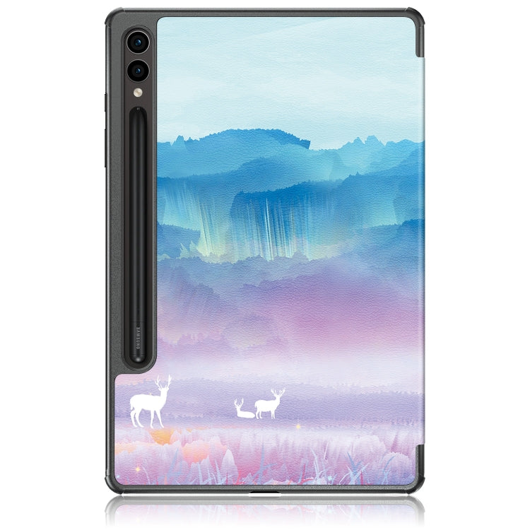 For Samsung Galaxy Tab S9+ Custer Painted 3-Fold Holder Smart Leather Tablet Case(Dream Deer)