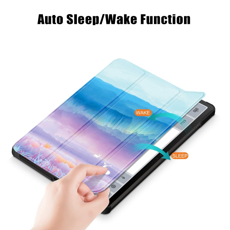 For Samsung Galaxy Tab S9+ Custer Painted 3-Fold Holder Smart Leather Tablet Case(Dream Deer)