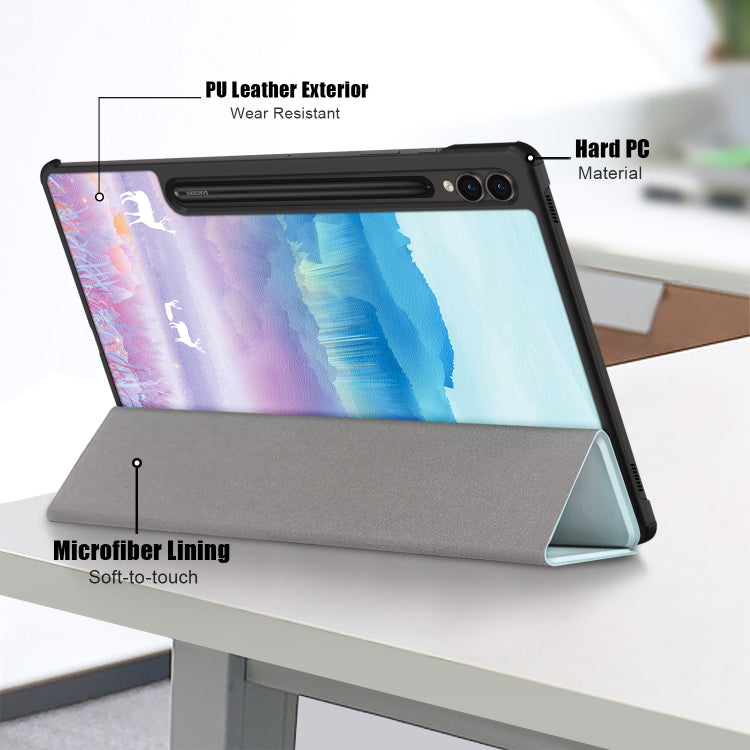 For Samsung Galaxy Tab S9+ Custer Painted 3-Fold Holder Smart Leather Tablet Case(Dream Deer)
