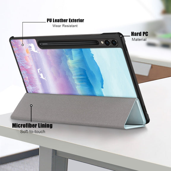 For Samsung Galaxy Tab S9+ Custer Painted 3-Fold Holder Smart Leather Tablet Case(Dream Deer)