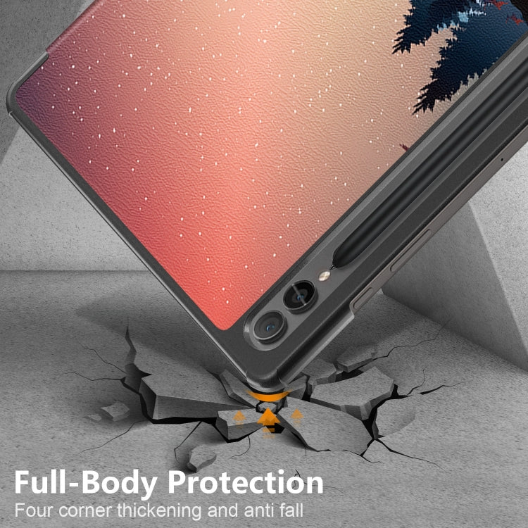 For Samsung Galaxy Tab S9+ Custer Painted 3-Fold Holder Smart Leather Tablet Case(Twilight)