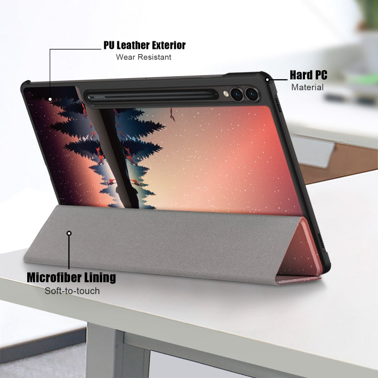 For Samsung Galaxy Tab S9+ Custer Painted 3-Fold Holder Smart Leather Tablet Case(Twilight)