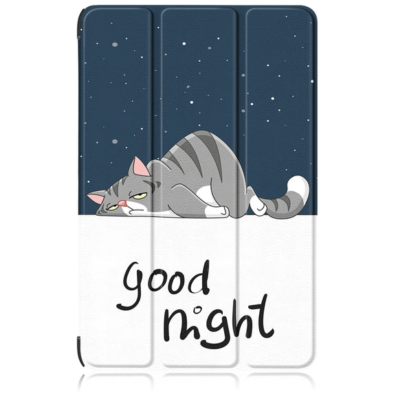 For Samsung Galaxy Tab S9+ Custer Painted 3-Fold Holder Smart Leather Tablet Case(Lazy Cat)