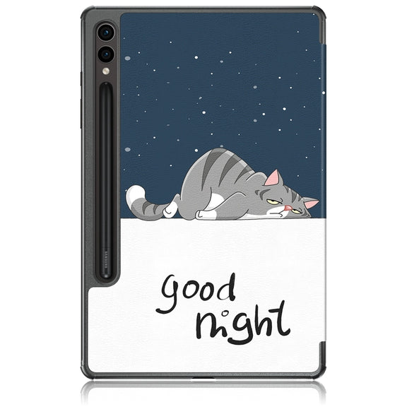 For Samsung Galaxy Tab S9+ Custer Painted 3-Fold Holder Smart Leather Tablet Case(Lazy Cat)
