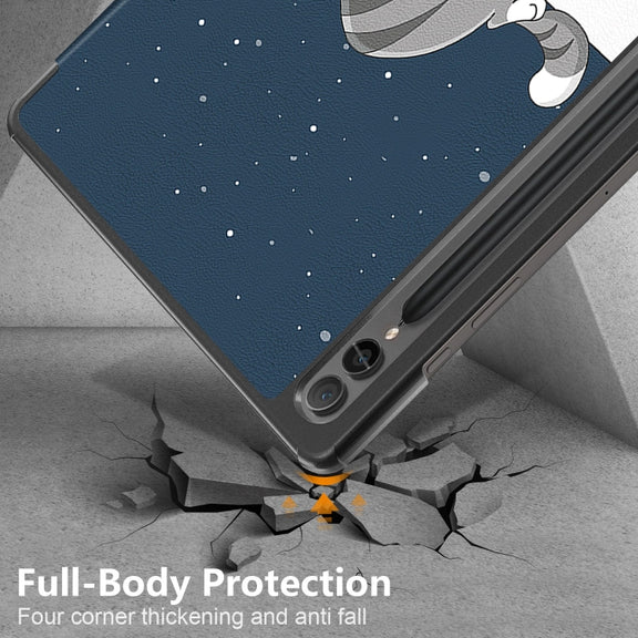 For Samsung Galaxy Tab S9+ Custer Painted 3-Fold Holder Smart Leather Tablet Case(Lazy Cat)