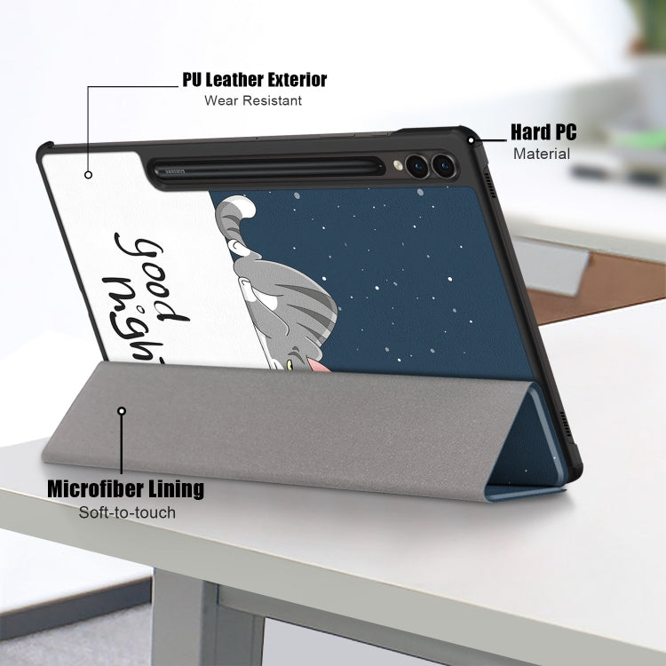 For Samsung Galaxy Tab S9+ Custer Painted 3-Fold Holder Smart Leather Tablet Case(Lazy Cat)