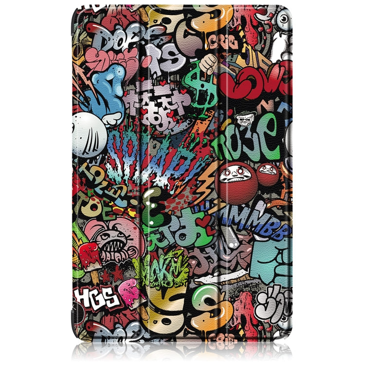 For Samsung Galaxy Tab S9+ Custer Painted 3-Fold Holder Smart Leather Tablet Case(Graffiti)
