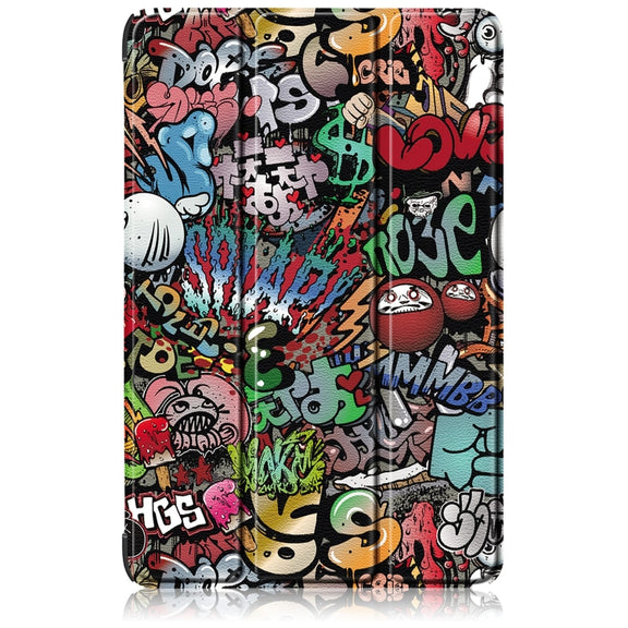 For Samsung Galaxy Tab S9+ Custer Painted 3-Fold Holder Smart Leather Tablet Case(Graffiti)