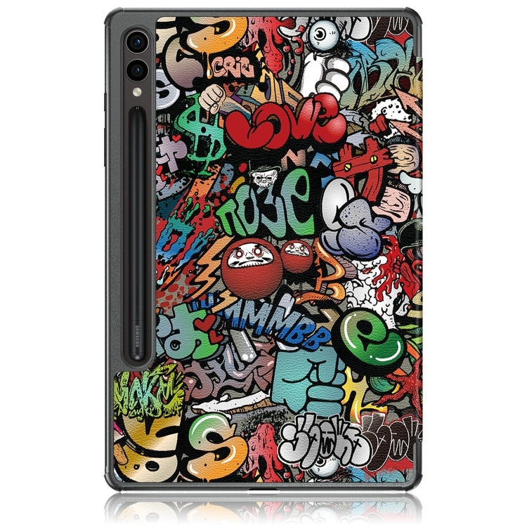 For Samsung Galaxy Tab S9+ Custer Painted 3-Fold Holder Smart Leather Tablet Case(Graffiti)