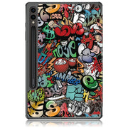 For Samsung Galaxy Tab S9+ Custer Painted 3-Fold Holder Smart Leather Tablet Case(Graffiti)