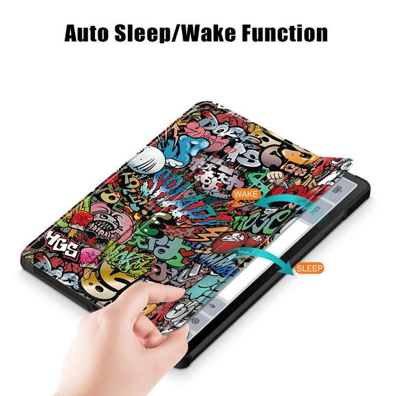 For Samsung Galaxy Tab S9+ Custer Painted 3-Fold Holder Smart Leather Tablet Case(Graffiti)