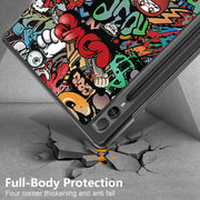 For Samsung Galaxy Tab S9+ Custer Painted 3-Fold Holder Smart Leather Tablet Case(Graffiti)
