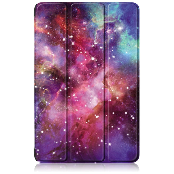 For Samsung Galaxy Tab S9+ Custer Painted 3-Fold Holder Smart Leather Tablet Case(Milky Way)